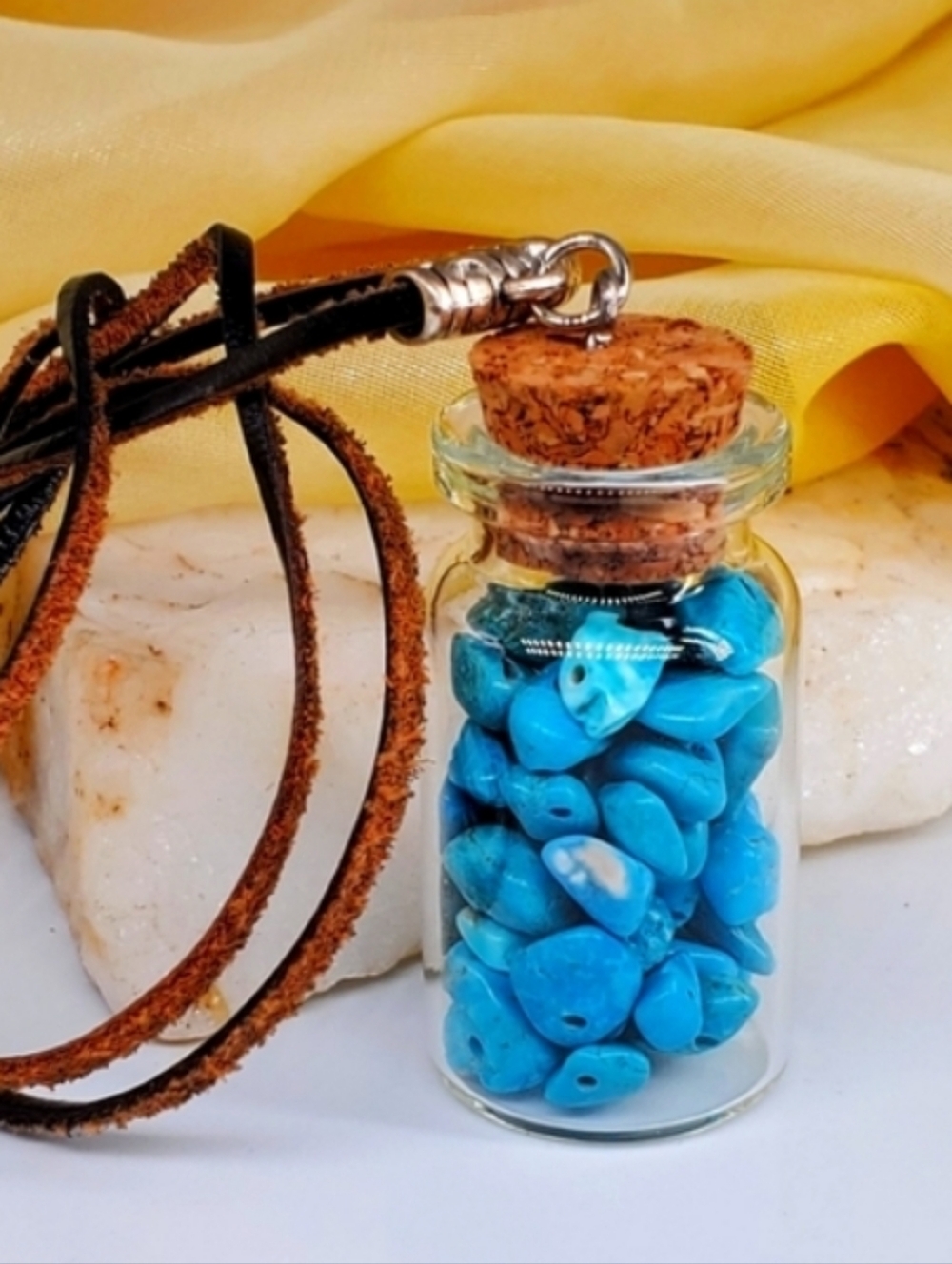 ❤️ Spiritual Genuine Stones Turquoise Bottle Natural Raw Leather Cord